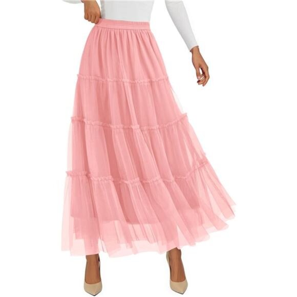 Tulle Skirts, Fashion Elastic High Waisted Skirt Pink - Picture 1 of 6
